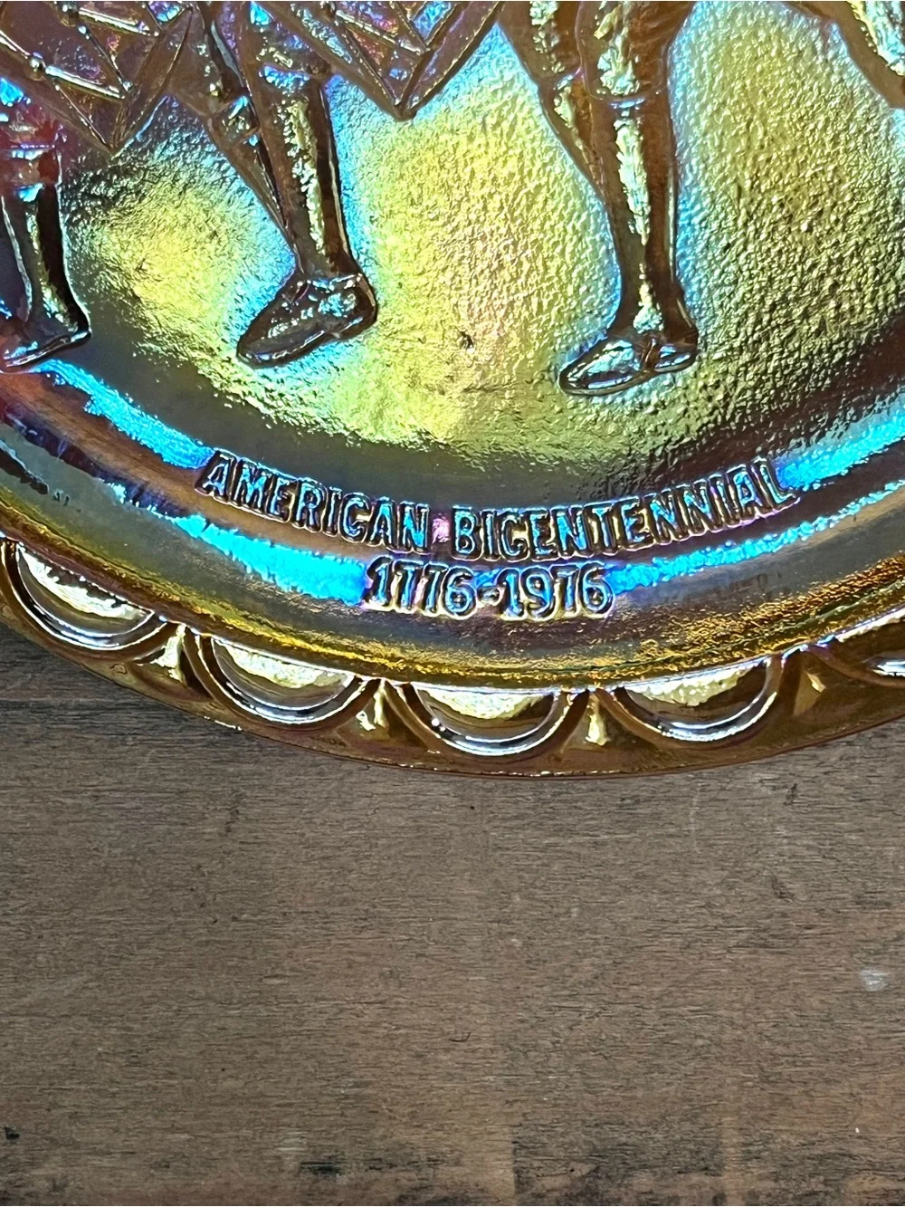 Vintage Indiana Glass Blue Carnival Glass Spirit of 76 Bicentennial Plate 8
